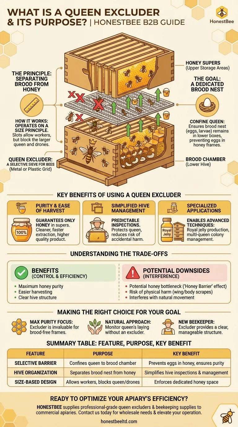 What is a queen excluder and what is its primary purpose? A Guide to Hive Management Visual Guide