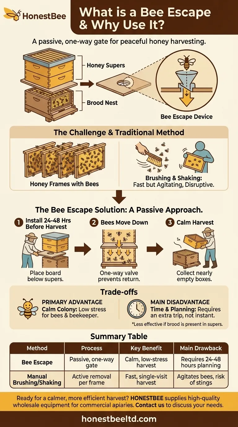 What is a bee escape and why is it used in beekeeping? A Guide to Gentle Honey Harvesting Visual Guide
