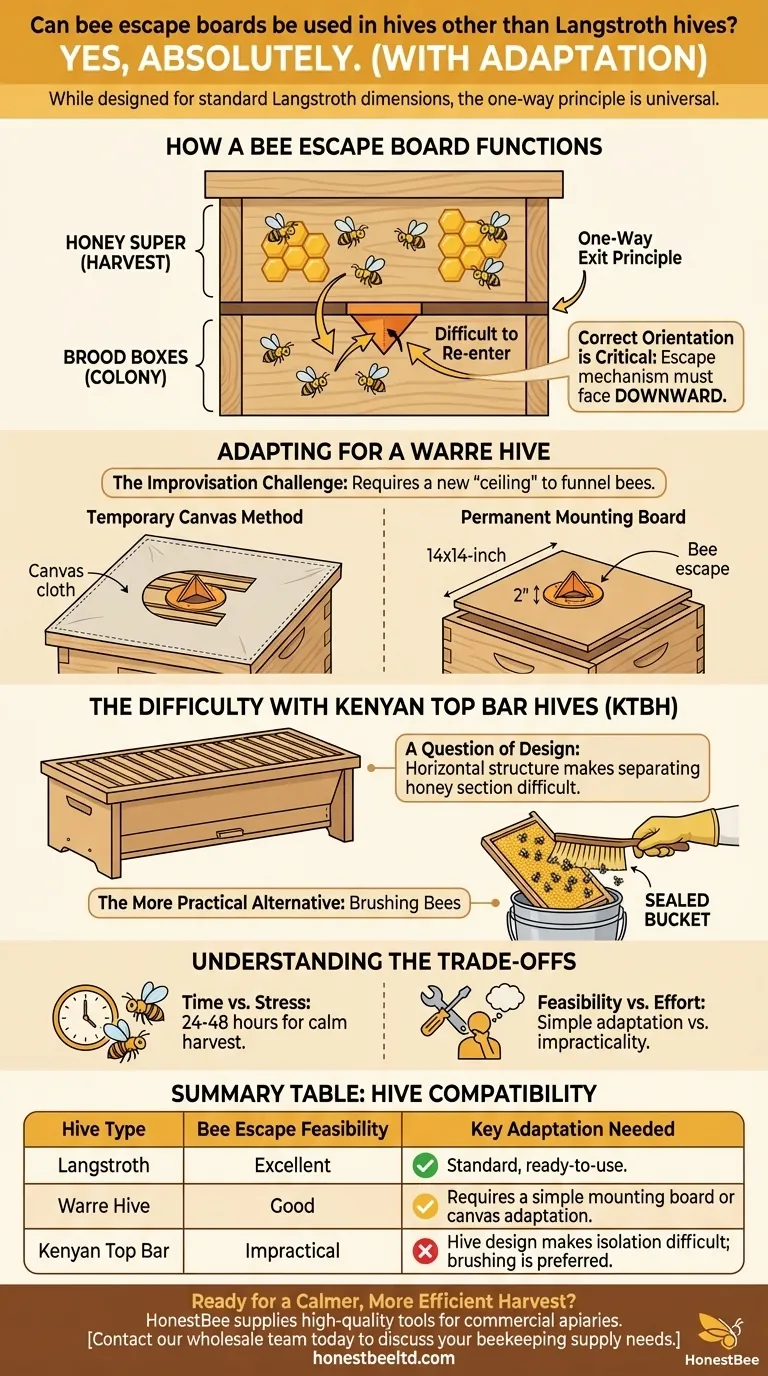 Can bee escape boards be used in hives other than Langstroth hives? A Guide to Gentle Harvesting Visual Guide