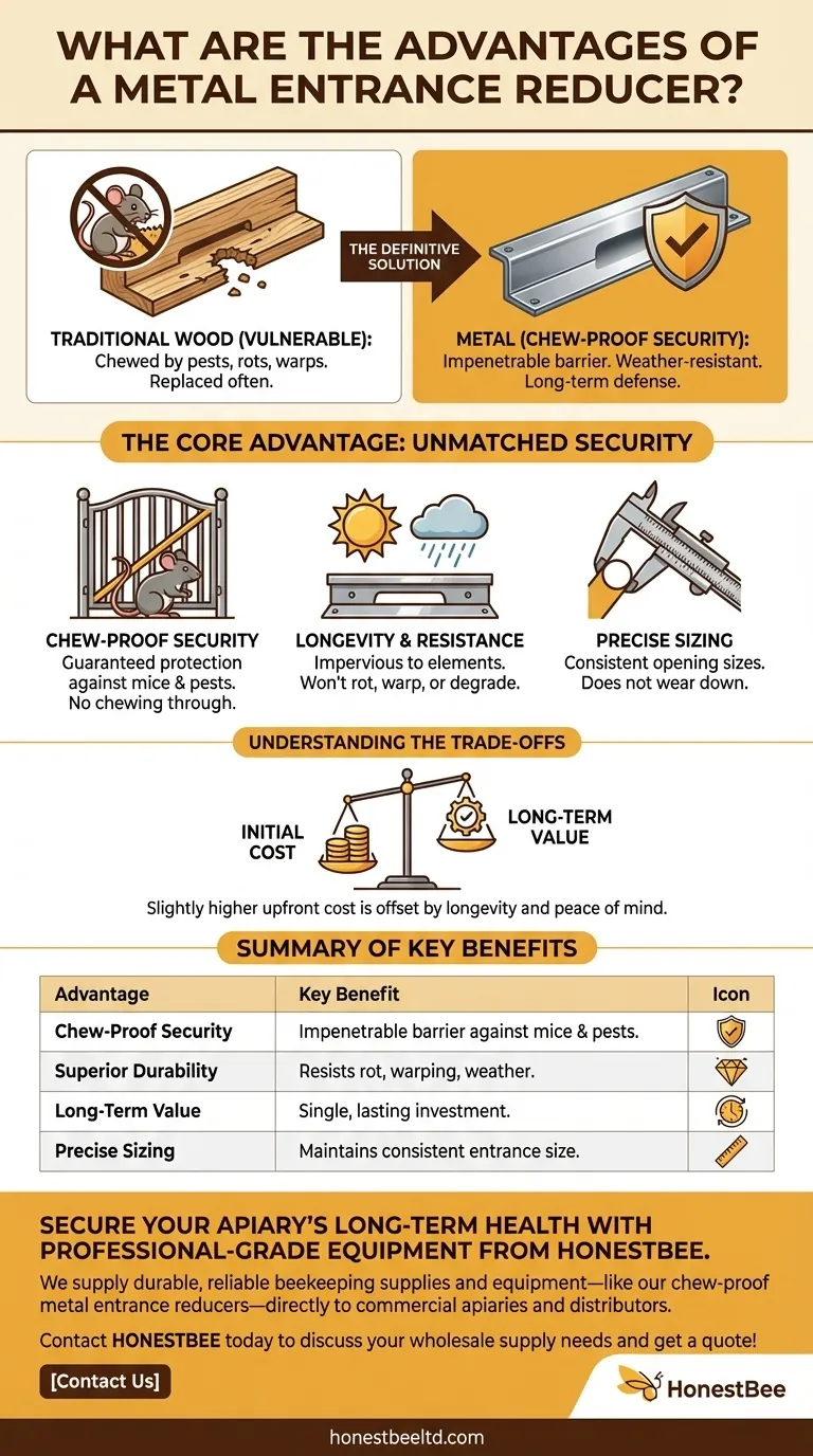 What are the advantages of using a metal entrance reducer? Achieve Superior, Chew-Proof Hive Protection Visual Guide