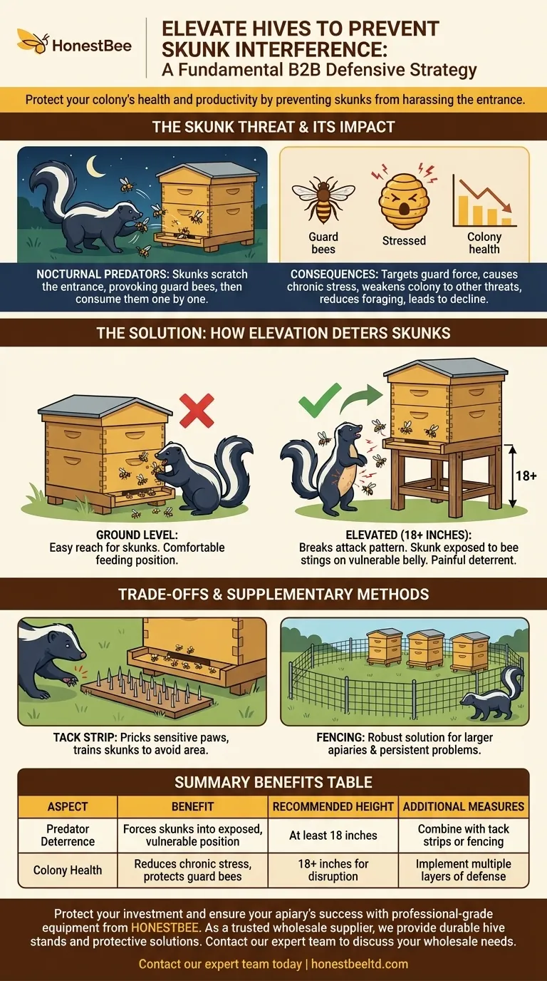 Why is it important to elevate hives to prevent skunk interference? Protect Your Colony's Health Visual Guide