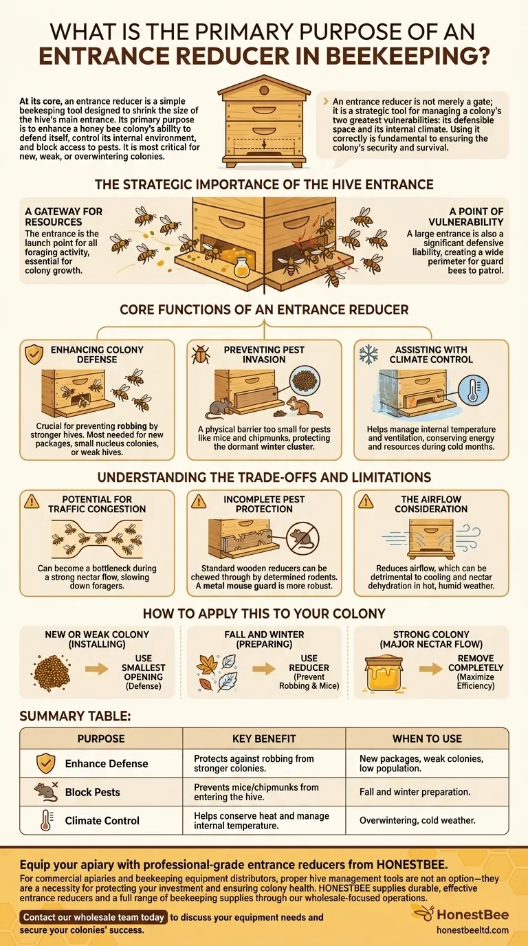 What is the primary purpose of an entrance reducer in beekeeping? Essential Defense for Your Hive Visual Guide