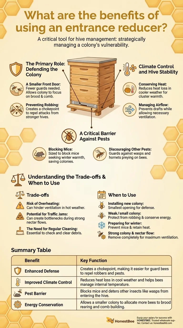 What are the benefits of using an entrance reducer? Boost Hive Defense & Climate Control Visual Guide