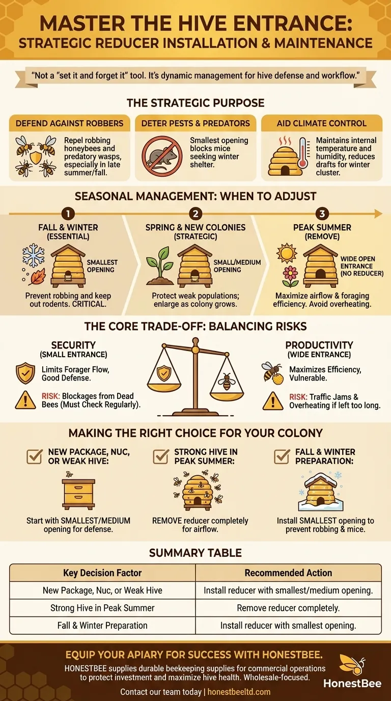 What are the key steps for installing and maintaining an entrance reducer? Master Seasonal Hive Management Visual Guide