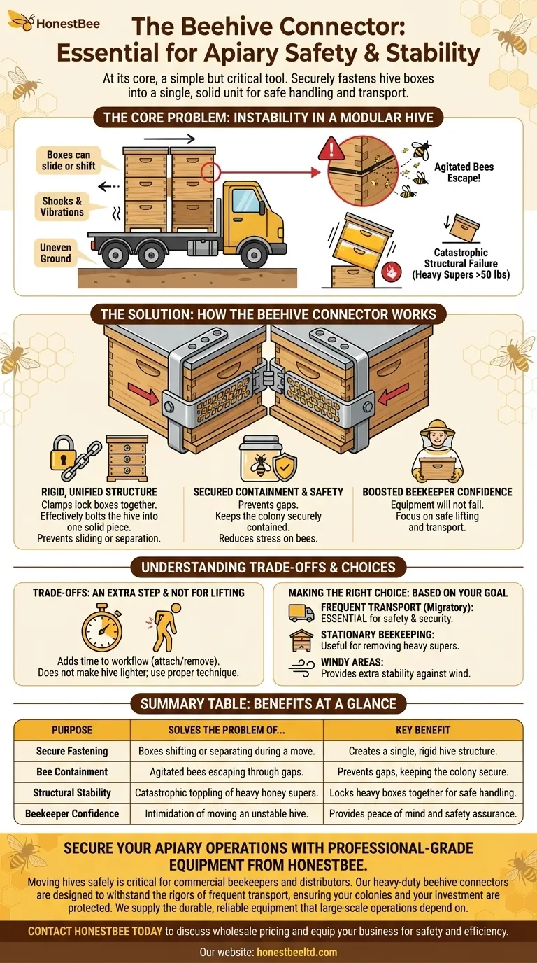 벌통 연결 장치의 목적은 무엇입니까? 안전한 운송을 위해 벌통을 고정하세요 시각적 가이드