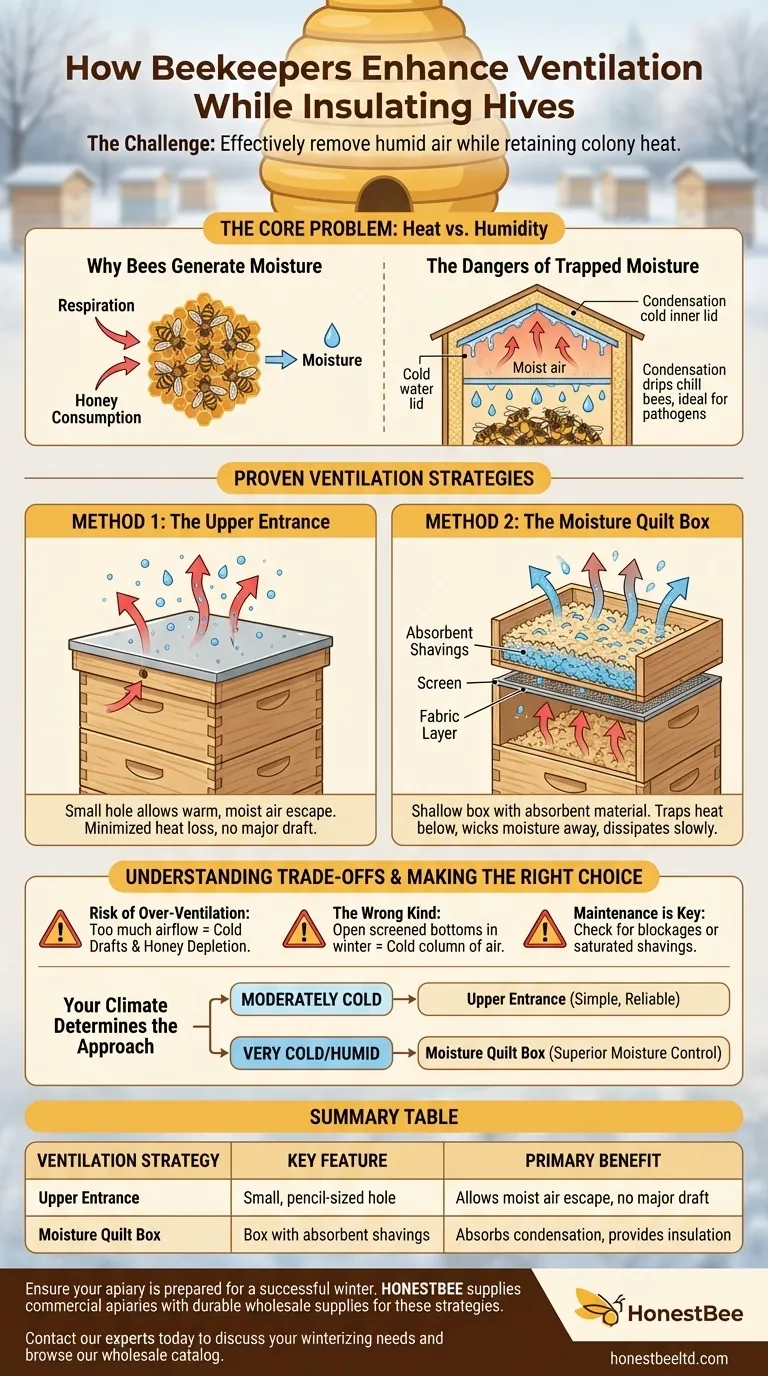 How can beekeepers enhance ventilation while insulating their hives? Achieve a Healthy Winter Bee Colony Visual Guide