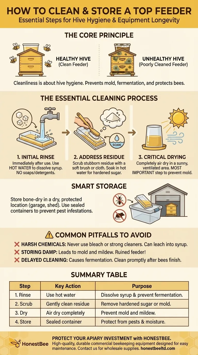 How do you clean and store a top feeder after use? Ensure Hive Health with Proper Maintenance Visual Guide