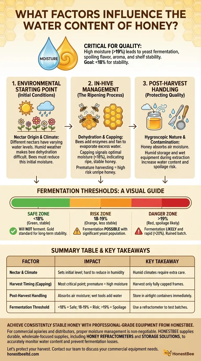 What factors influence the water content of honey? Master Moisture Control for Stable Honey Visual Guide
