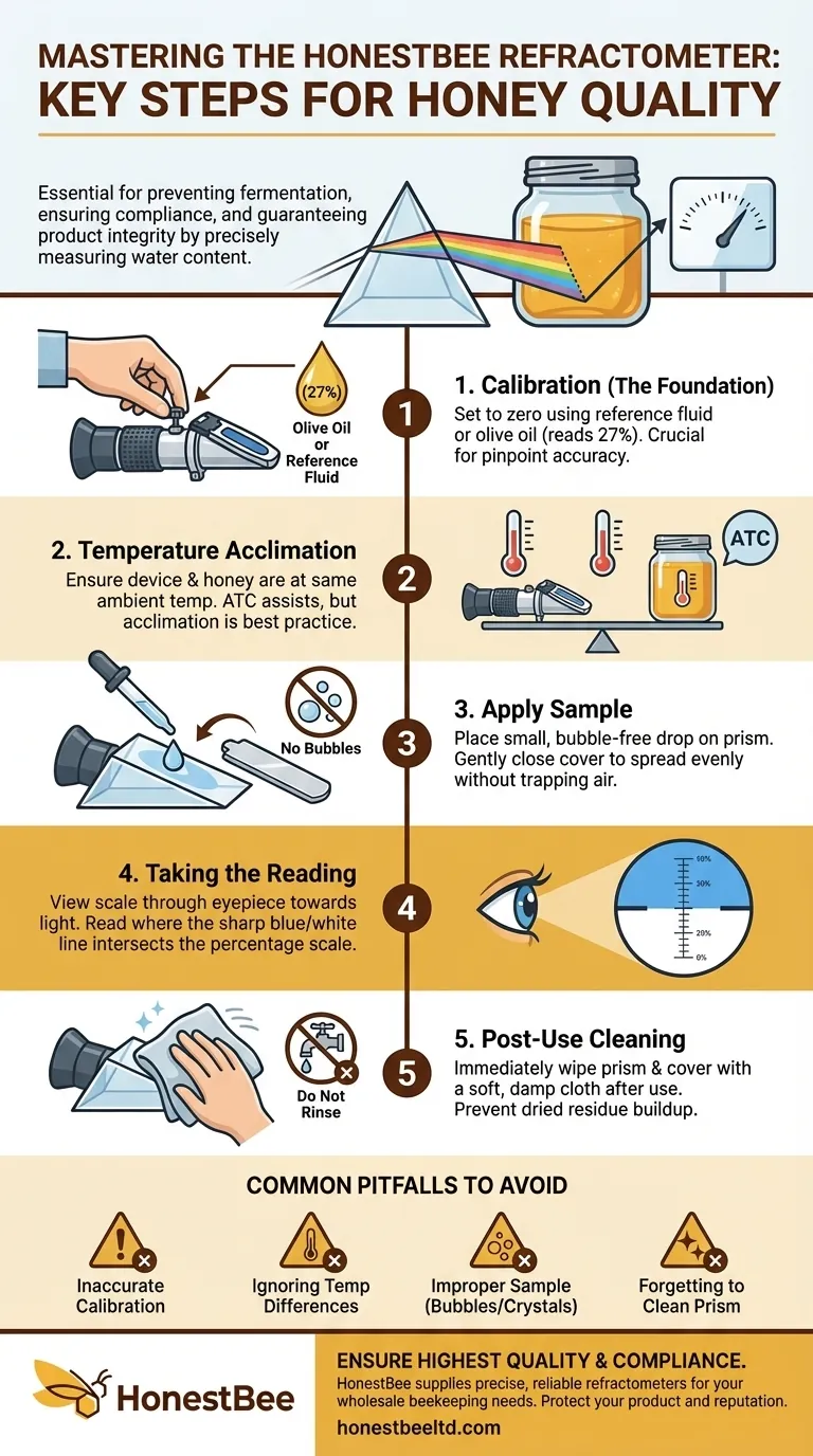 꿀 굴절계를 사용하는 주요 단계는 무엇입니까? 꿀 품질을 보장하고 발효를 방지하세요 시각적 가이드