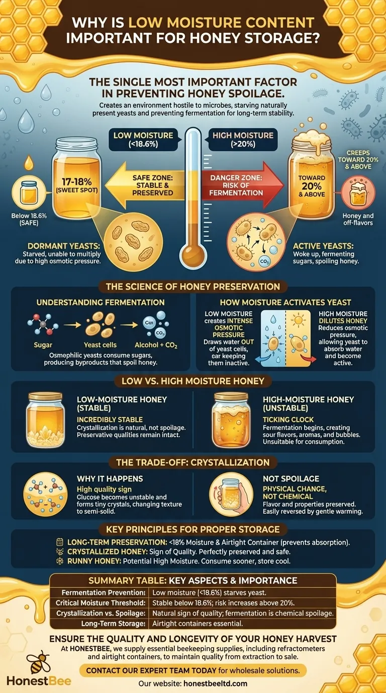 Why is low moisture content important for honey storage? Prevent Fermentation & Ensure Long-Term Stability Visual Guide