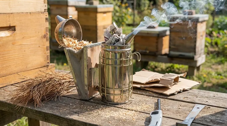 蜂の燻煙器を準備し、火をつけるために必要な資材は何ですか?落ち着いた巣箱検査の技術を習得する