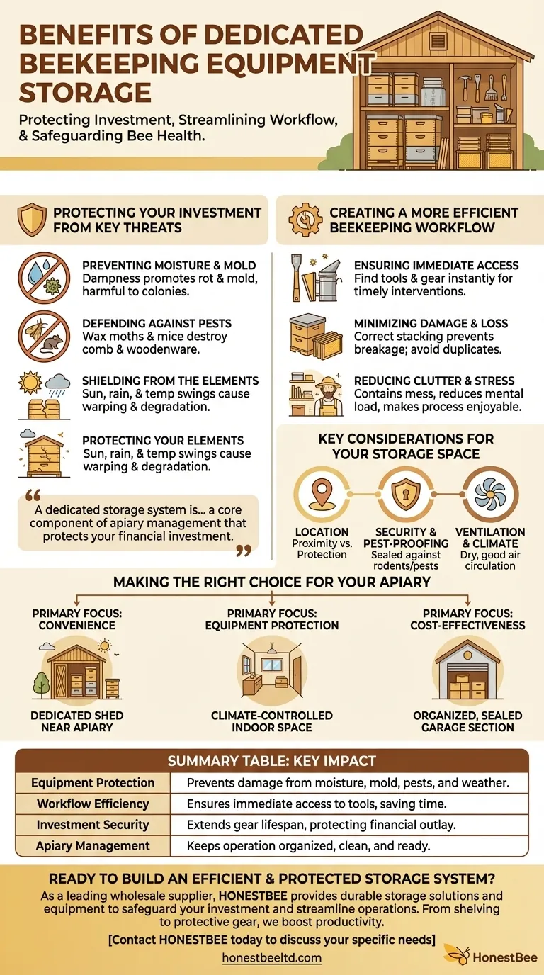 What are the benefits of dedicating a specific area for beekeeping equipment storage? Protect Your Investment & Boost Efficiency Visual Guide