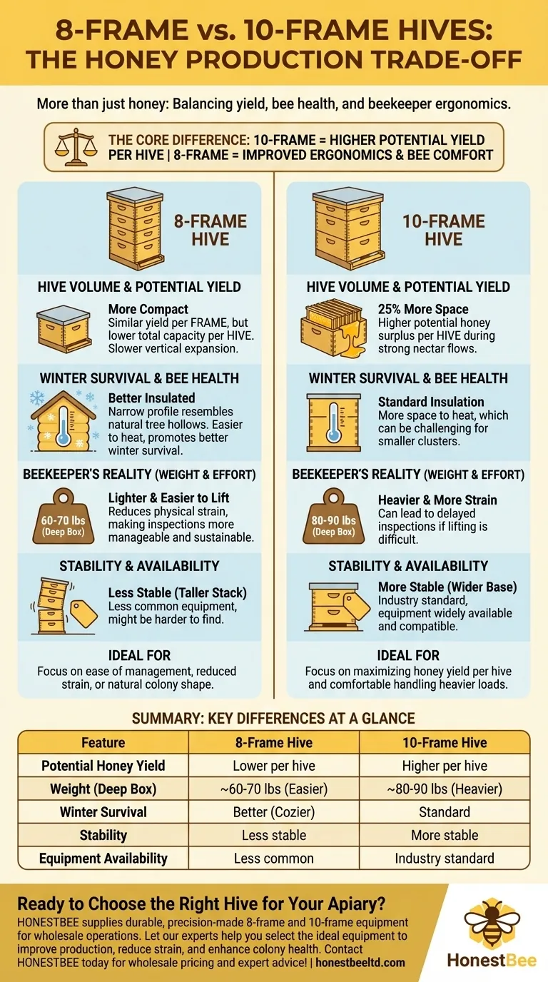What are the differences in honey production between 8-frame and 10-frame hives? Maximize Your Yield Visual Guide