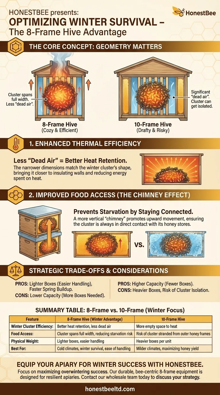 Why might an 8-frame hive be more suitable for winter conditions? Improve Survival Rates Visual Guide