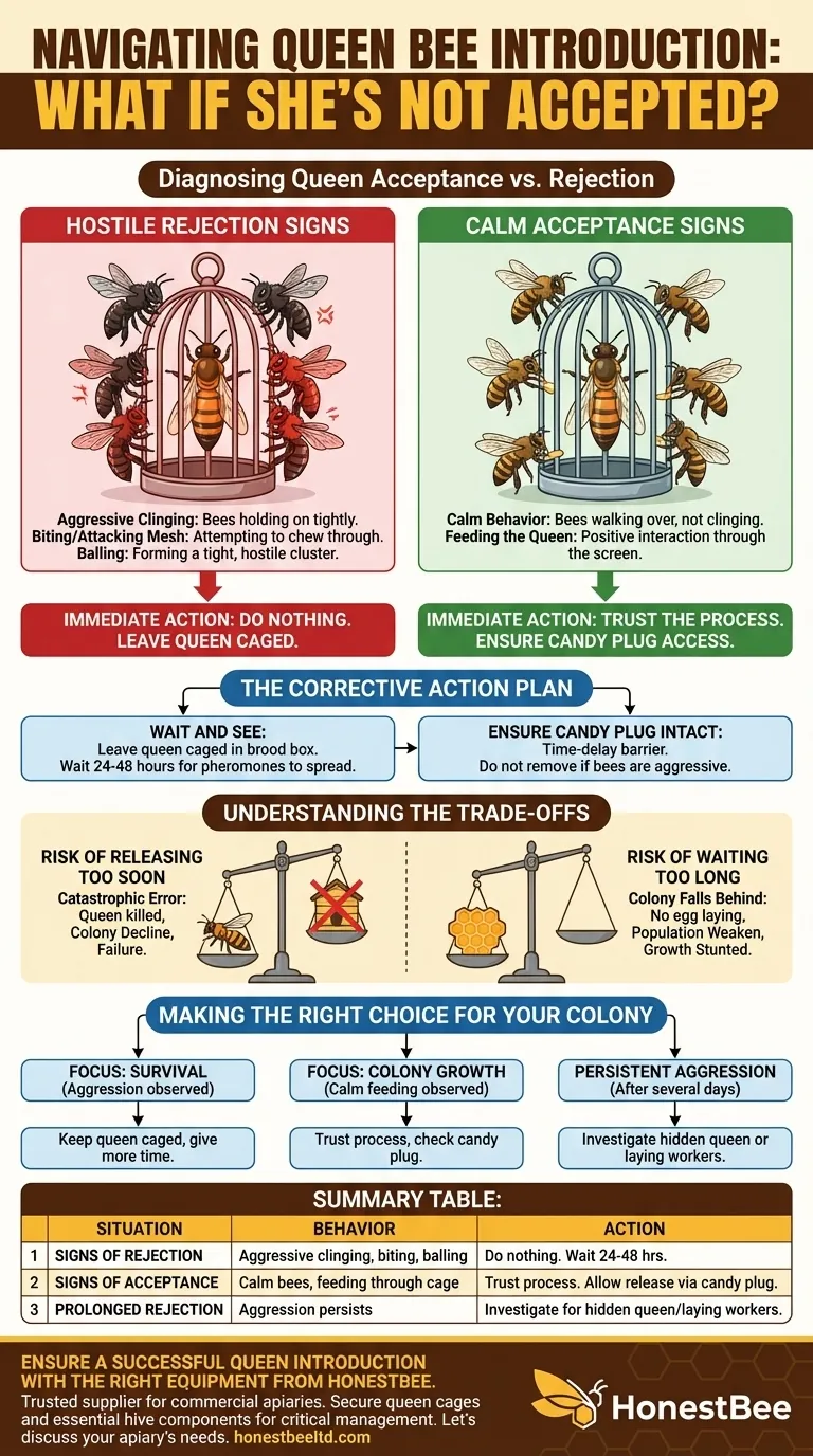 Was sollten Sie tun, wenn die Königin noch im Käfig ist und die Arbeiterbienen sie nicht akzeptiert haben? Schützen Sie Ihr Volk vor Königinnenablehnung Visuelle Anleitung