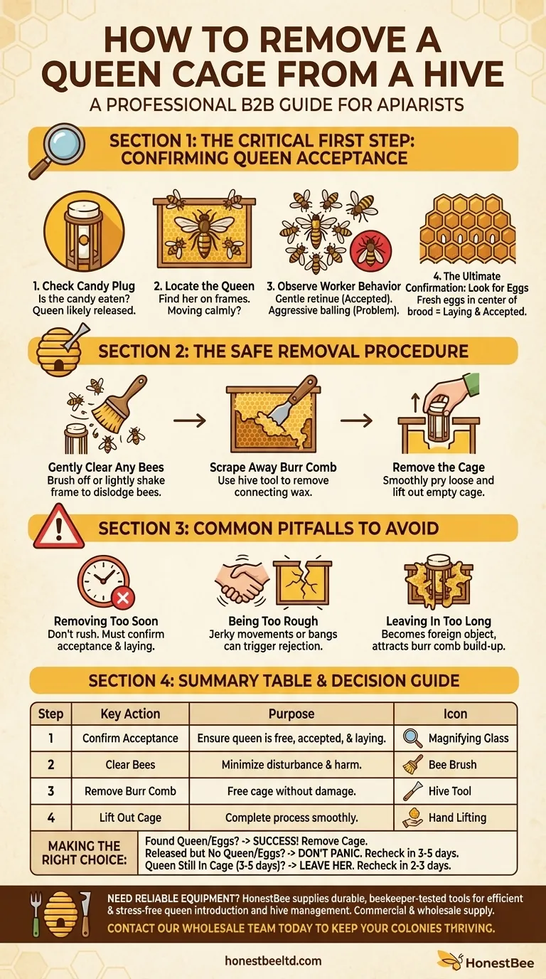 벌통에서 여왕벌 케이지를 어떻게 제거해야 할까요? 성공적인 여왕벌 도입을 보장하세요 시각적 가이드