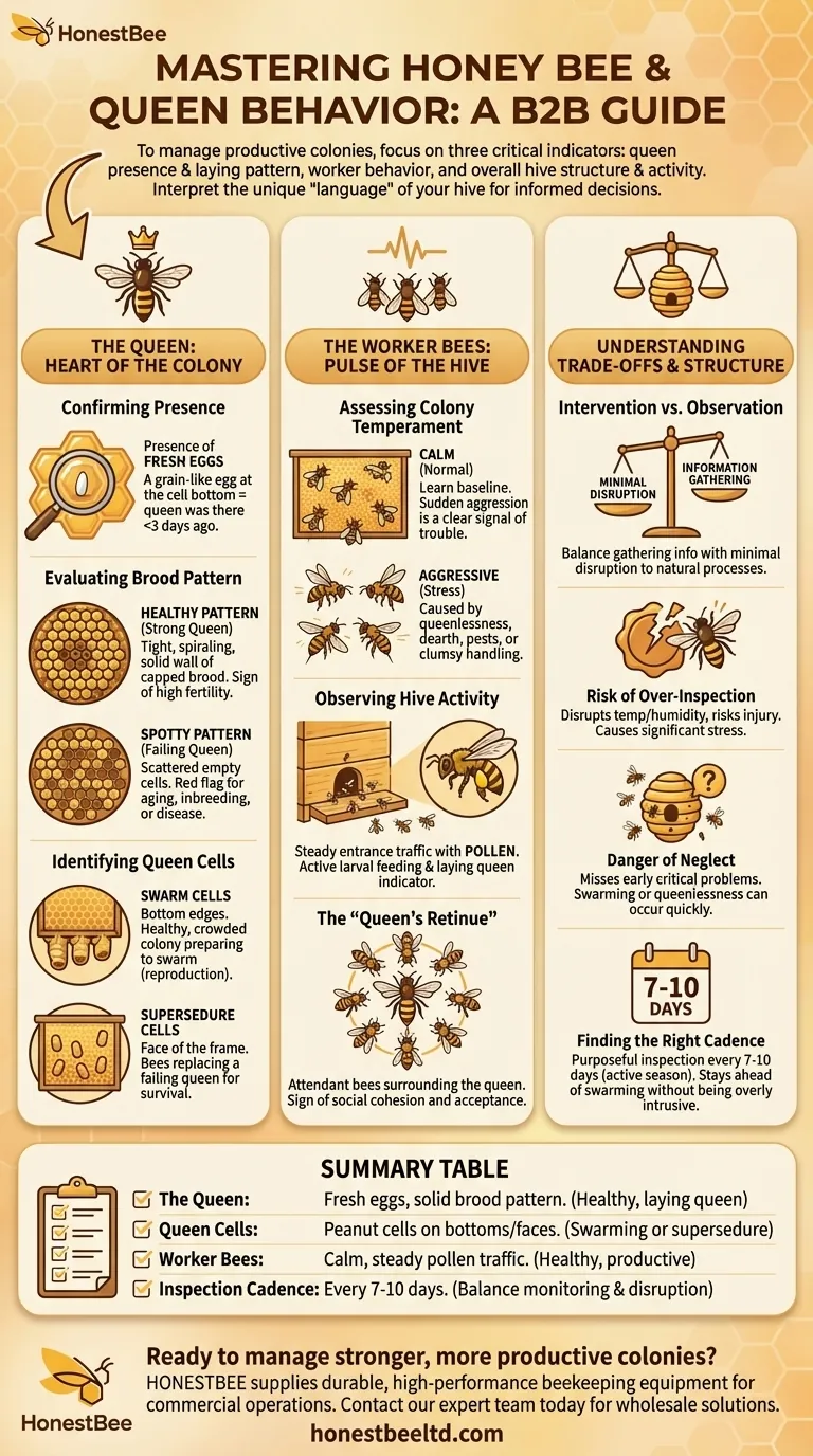 What should be considered when learning the behavior of honey bees and their queens? Master Colony Management Visual Guide