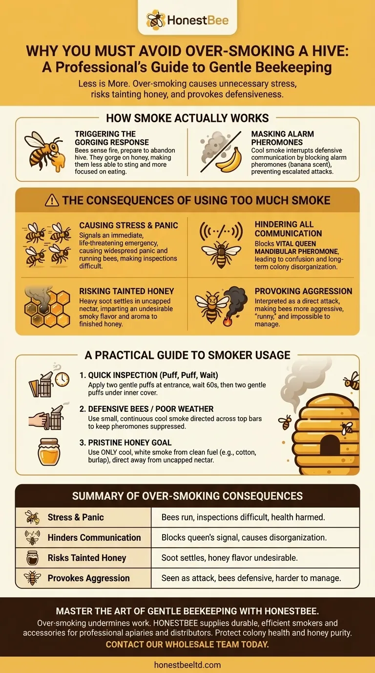 ¿Por qué debe evitar ahumar demasiado una colmena? Prevenir el estrés y proteger la calidad de la miel Guía Visual