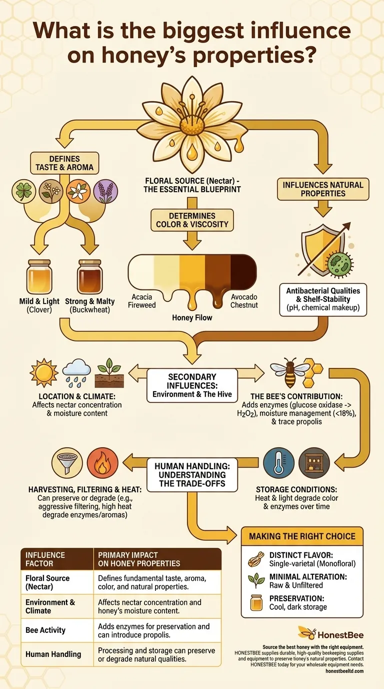 꿀의 특성에 가장 큰 영향을 미치는 요소는 무엇일까요? 꽃의 원천이 지배적인 역할을 한다는 것을 발견하세요 시각적 가이드