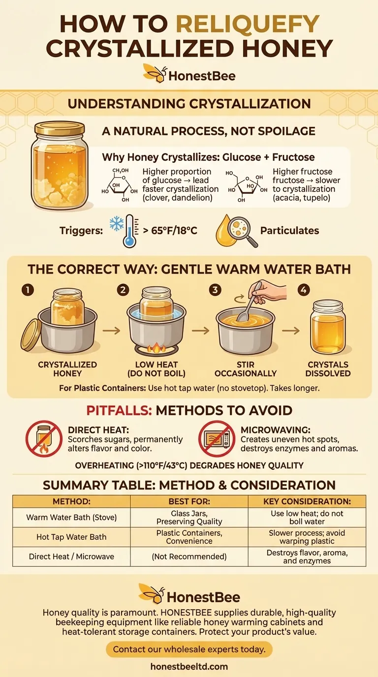 How can crystallized honey be reliquefied? A Guide to Safely Restoring Liquid Honey Visual Guide