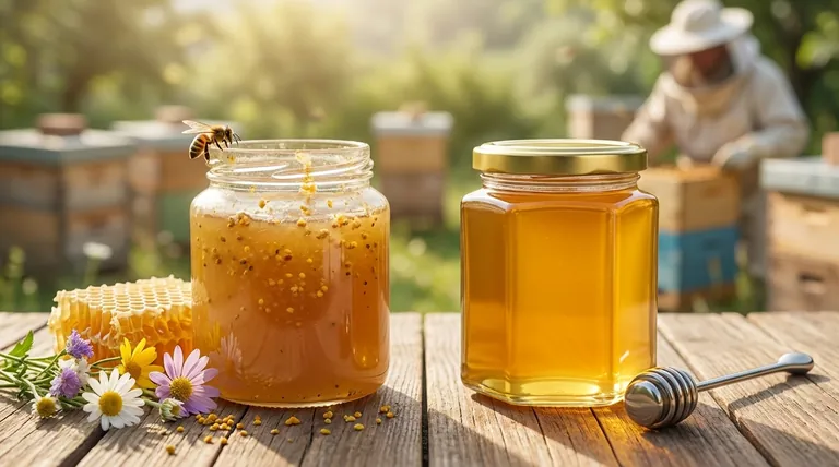 How does the role of honey bees influence the choice between raw and processed honey? Preserve the Bee's Work.
