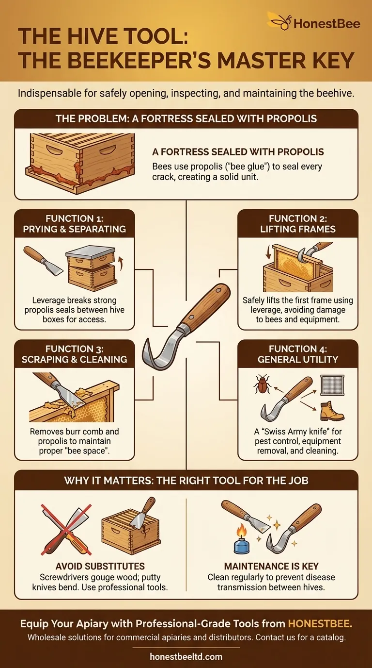 What is the function of a hive tool in beekeeping? The Essential Multi-Purpose Lever for Your Hive Visual Guide