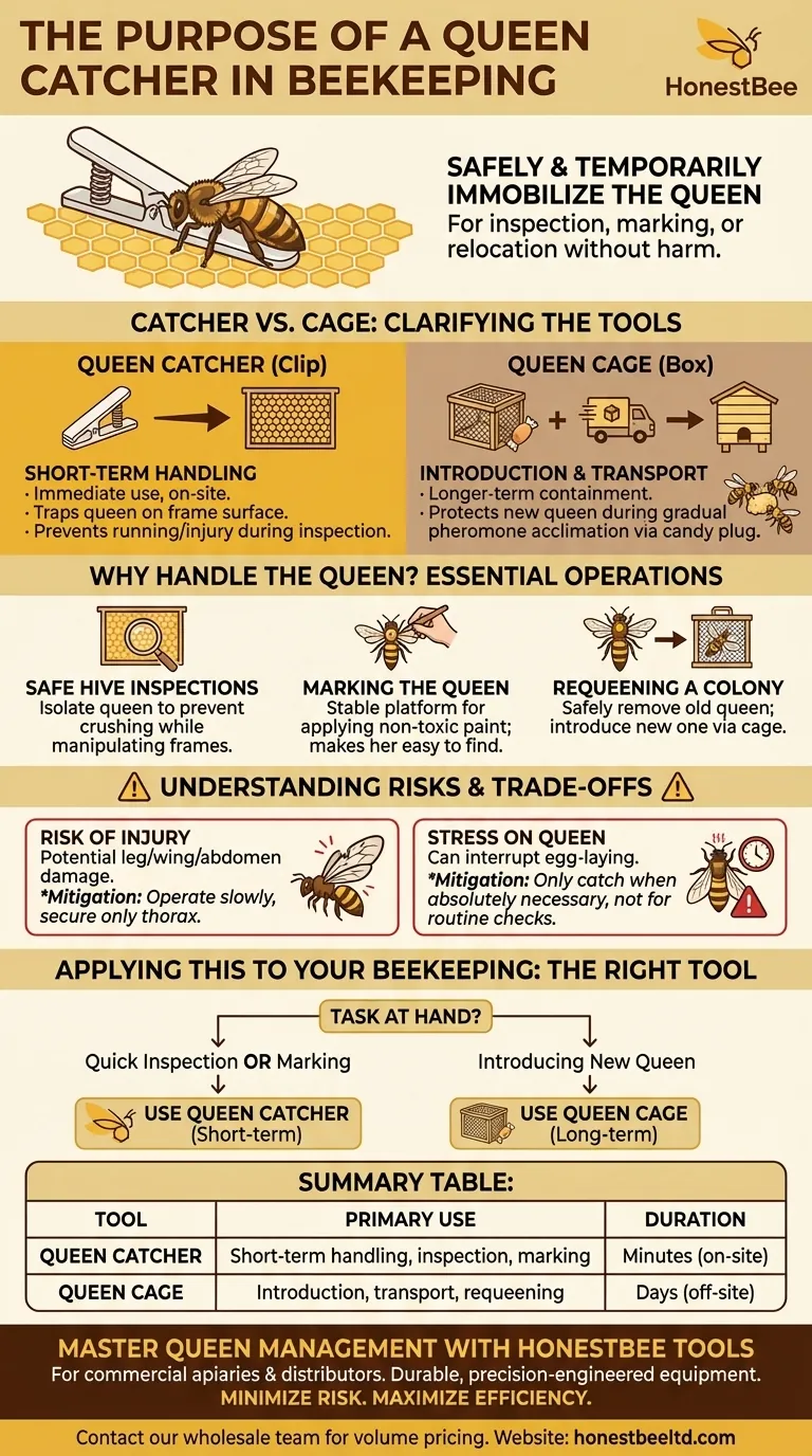 What is the purpose of a queen catcher in beekeeping? Safely Handle Your Queen Bee Visual Guide
