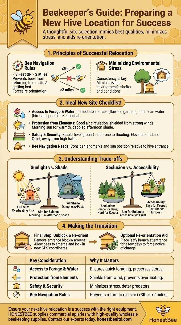 ما الذي يجب على مربي النحل مراعاته عند إعداد موقع جديد لخلية مُرحَّلَة؟ دليل للانتقال السلس دليل مرئي