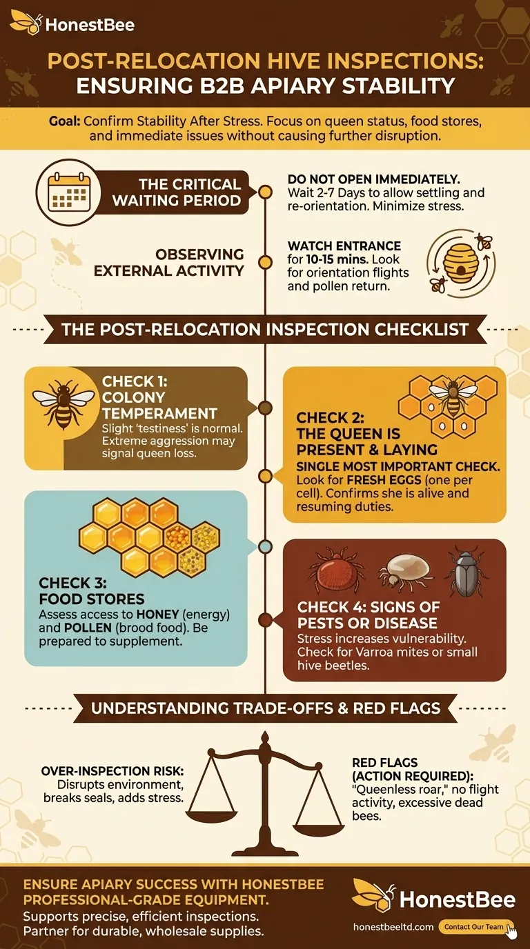 O que deve ser verificado durante as inspeções pós-relocação da colmeia? Garanta a estabilidade da sua colônia após uma mudança Guia Visual