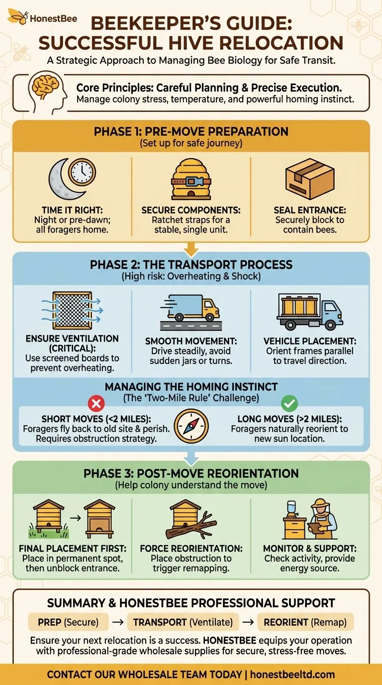What is the beekeeper's role in ensuring a successful hive relocation? A Guide to Stress-Free Bee Moves Visual Guide