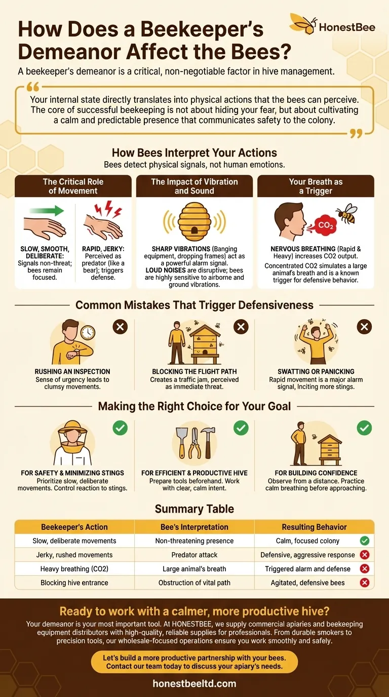 In che modo il comportamento di un apicoltore influenza le api? Coltiva la calma per un alveare più sicuro e produttivo Guida Visiva