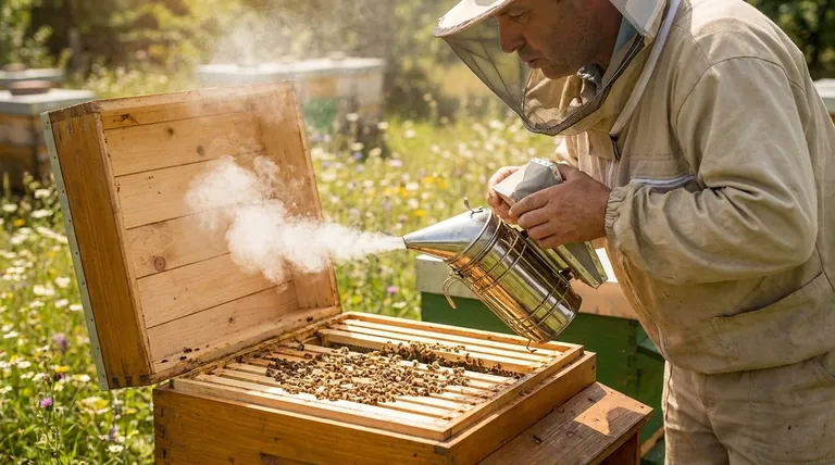 What is the purpose of using a smoker when handling bees? Master Hive Safety and Bee Calming