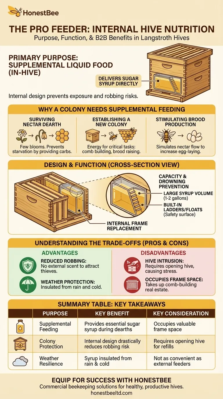 What is the purpose of a pro feeder in a Langstroth hive? Safeguard Your Colony with In-Hive Feeding Visual Guide