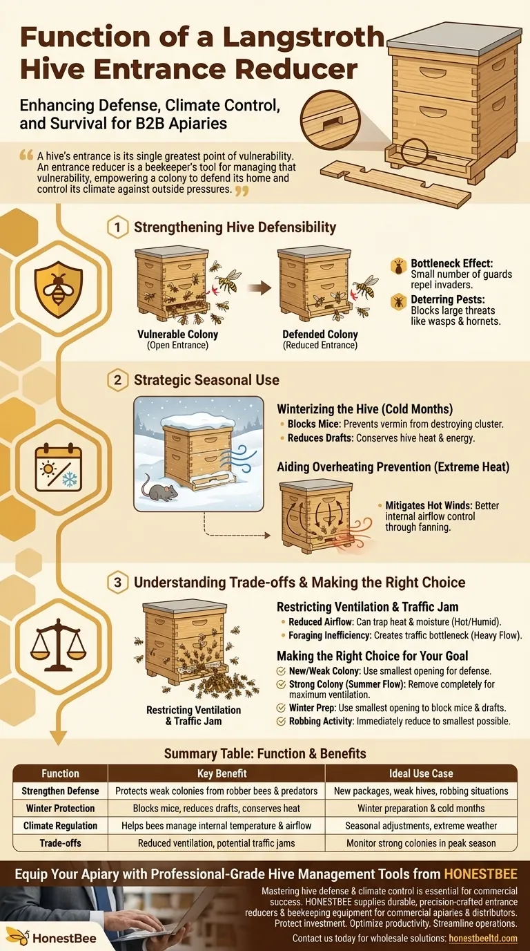 What is the function of an entrance reducer in a Langstroth hive? Strengthen Hive Defense & Climate Control Visual Guide