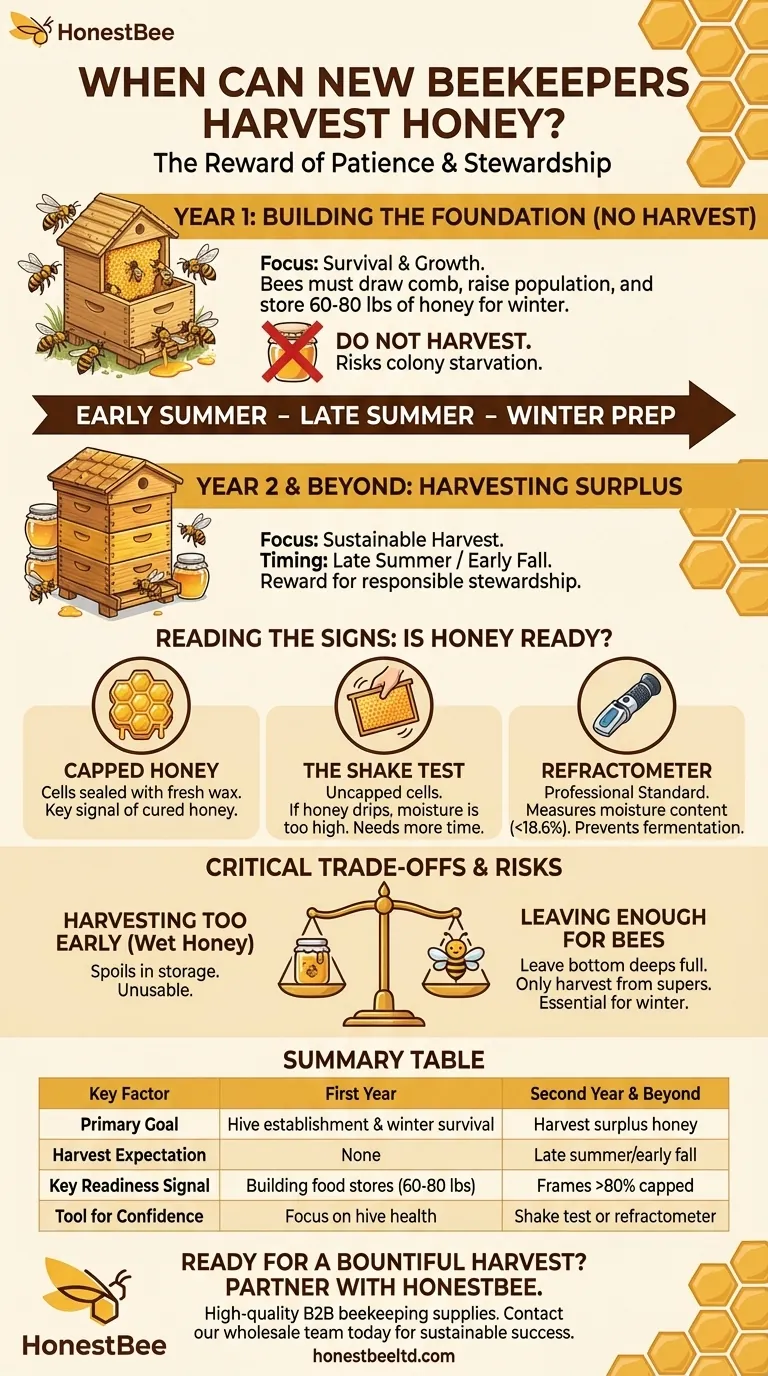 When can new beekeepers expect to harvest honey? A Guide to Your First Successful Harvest Visual Guide