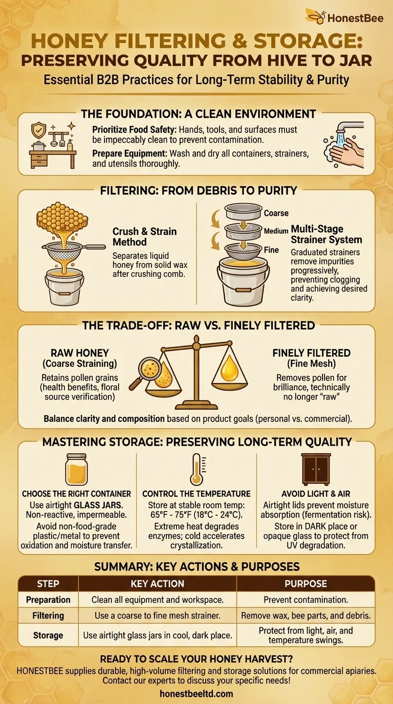 How should extracted honey be filtered and stored? A Guide to Preserving Quality and Purity Visual Guide