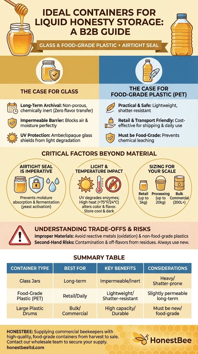 ما هي أنواع الحاويات المثالية لتخزين العسل السائل؟ حافظ على الجودة بالزجاج أو البلاستيك دليل مرئي