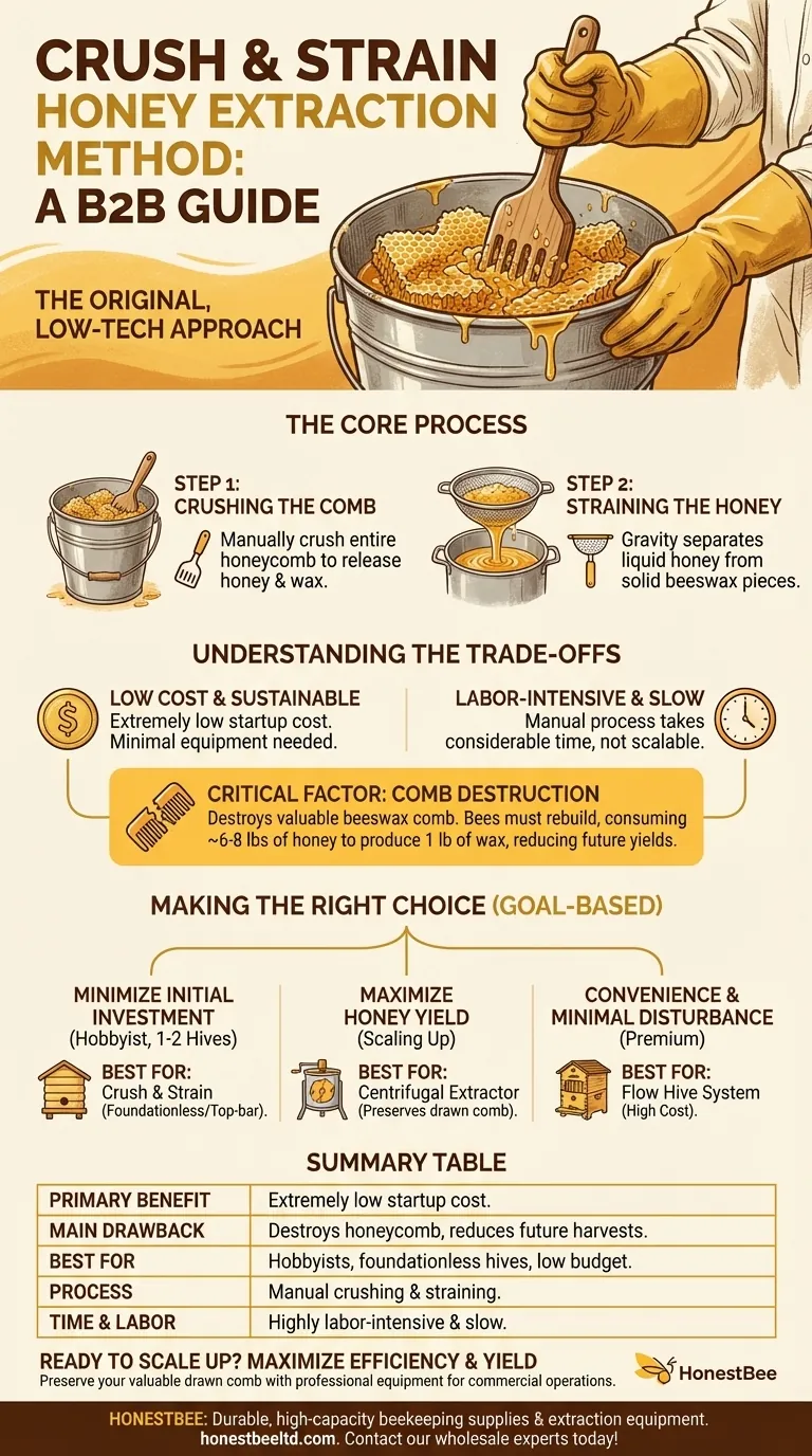 Quais são as principais características do método de extração de mel "Crush & Strain" (Esmagar e Coar)? Uma Abordagem Simples e de Baixo Custo Guia Visual
