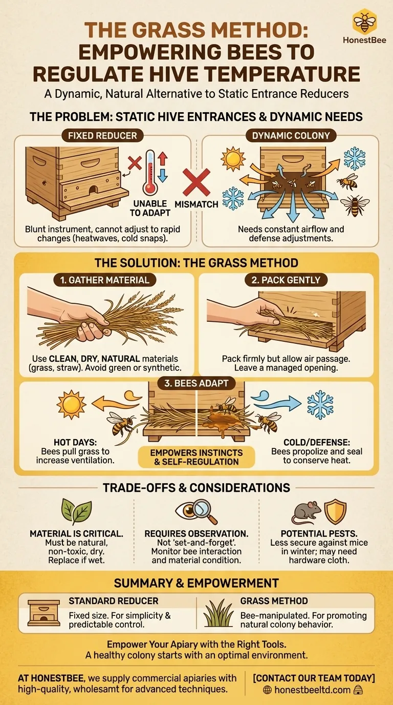 벌집 온도를 조절하는 데 사용할 수 있는 대안적인 방법은 무엇일까요? 자가 조절 입구로 벌들을 강화하세요 시각적 가이드