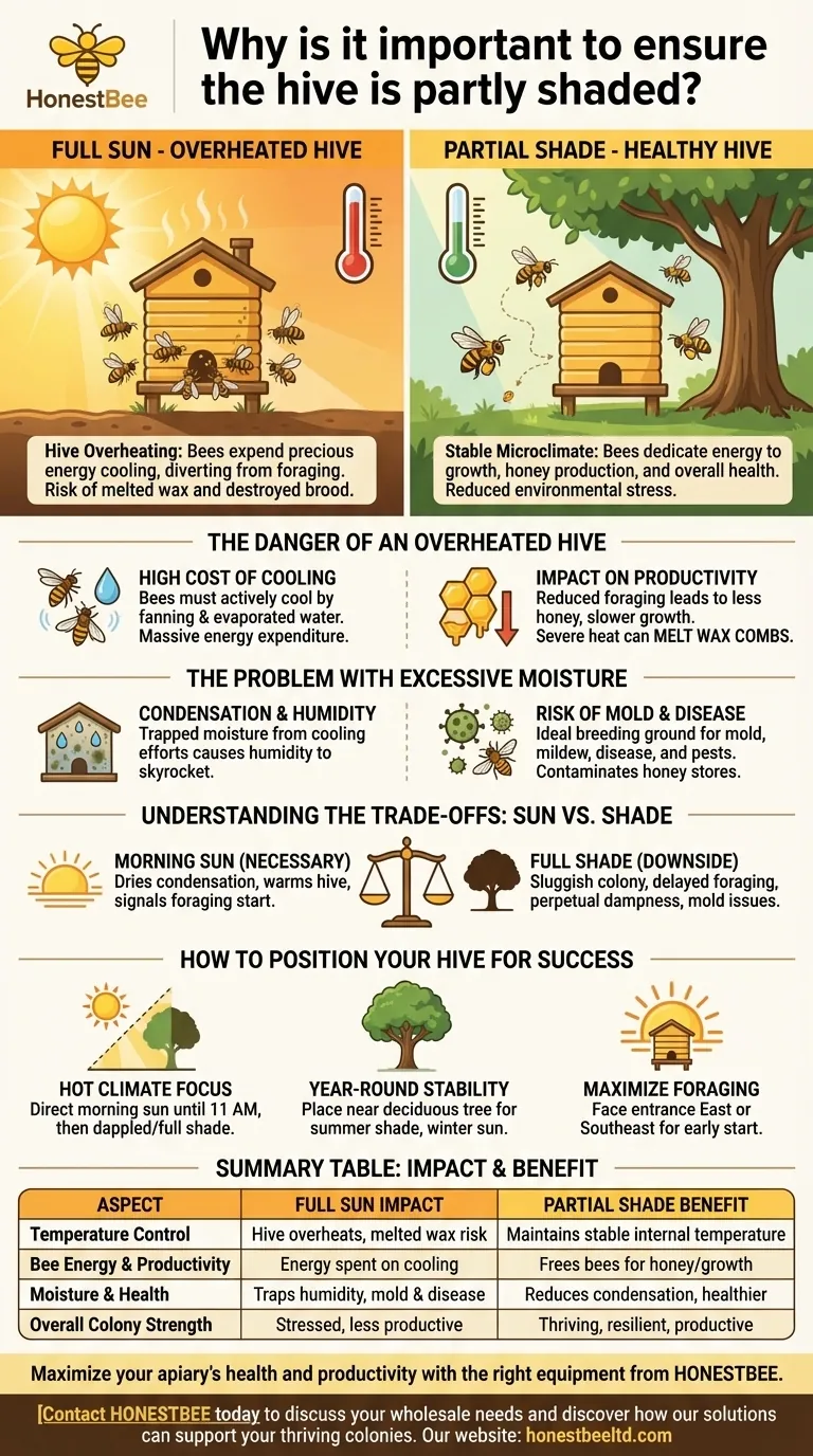 Why is it important to ensure the hive is partly shaded? Protect Your Colony from Overheating and Disease Visual Guide