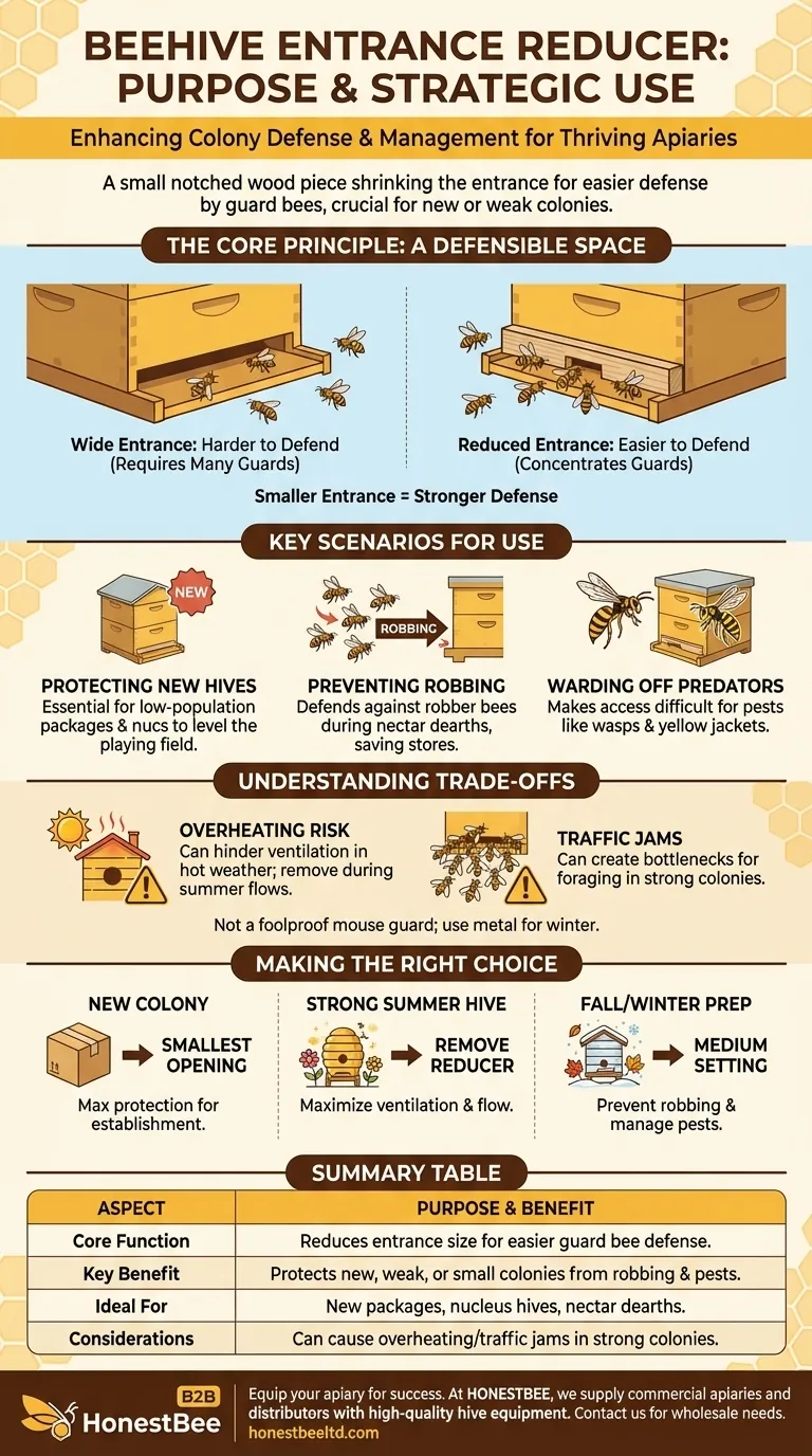 What is a beehive entrance reducer and what is its purpose? Boost Hive Defense & Colony Survival Visual Guide