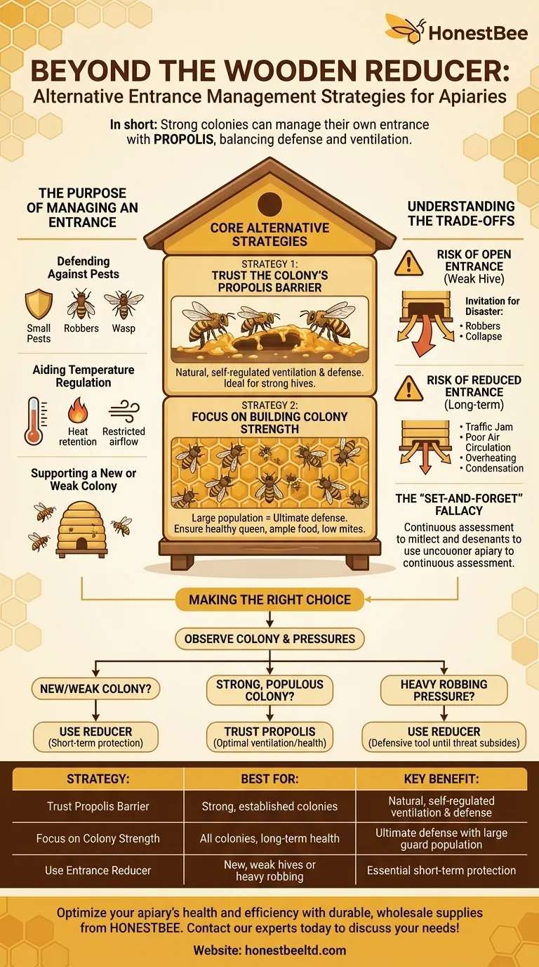 What are some alternative strategies to using entrance reducers? Empower Your Bees for Natural Hive Defense Visual Guide