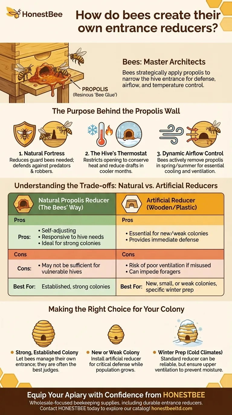 How do bees create their own entrance reducers? Master Natural Hive Defense & Climate Control Visual Guide