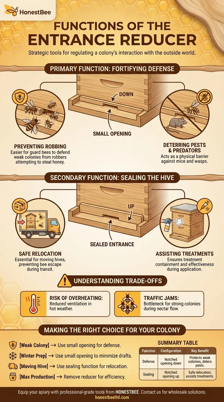 What are the two functions of the Entrance Reducer? Master Hive Defense and Safe Transport Visual Guide