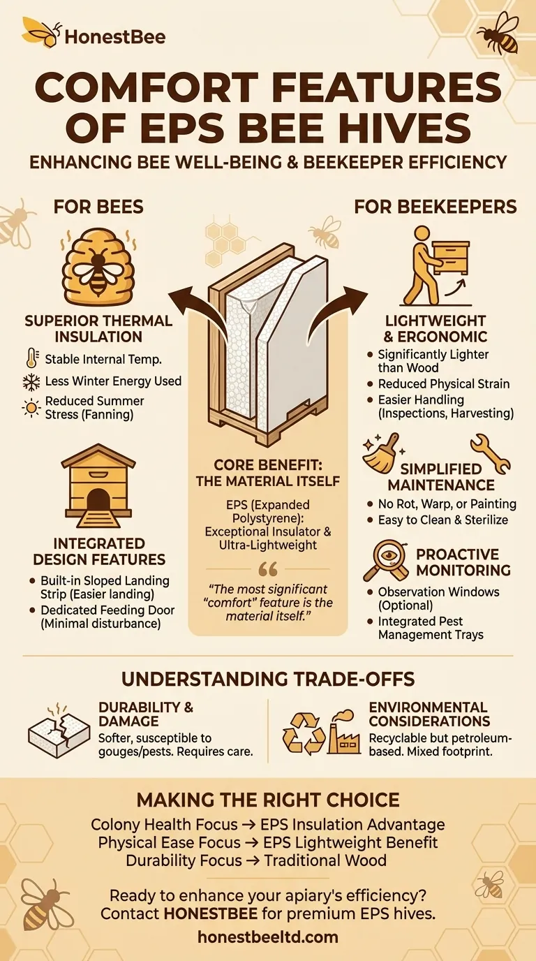 Quais recursos de conforto são incorporados nas colmeias de EPS para abelhas e apicultores? Aumente a Saúde da Colônia e a Facilidade para o Apicultor Guia Visual