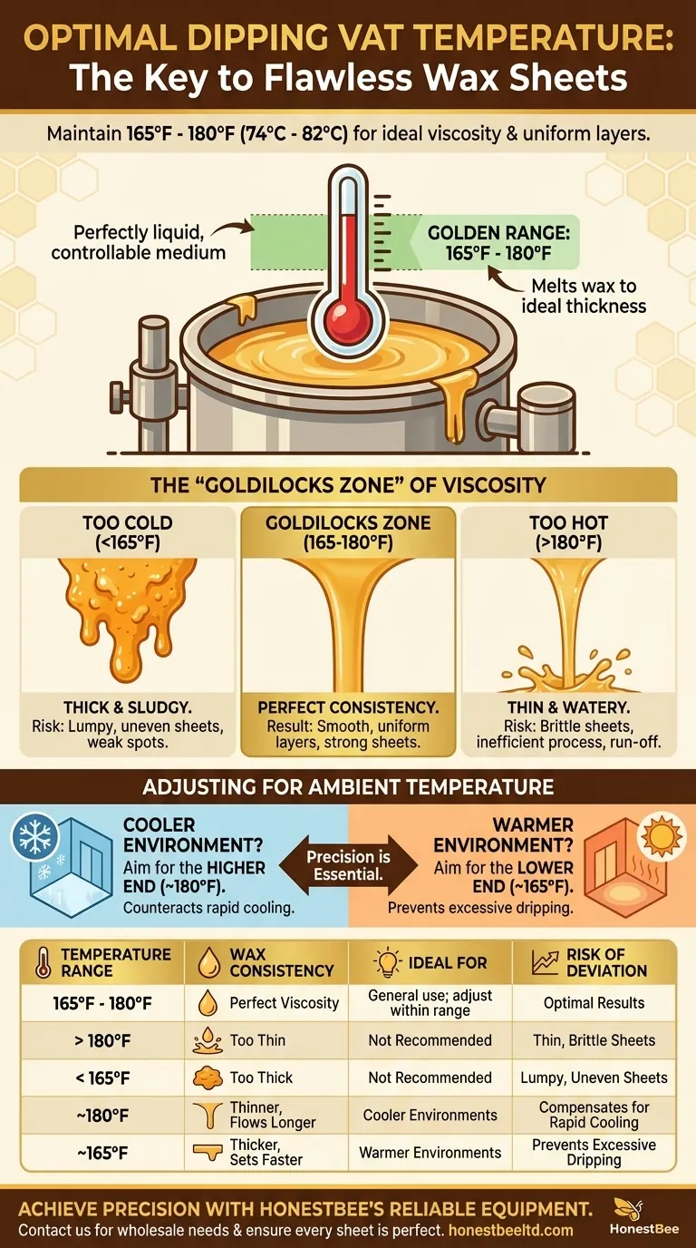What temperature should the dipping vat be maintained at, and why? Master Wax Consistency for Perfect Sheets Visual Guide