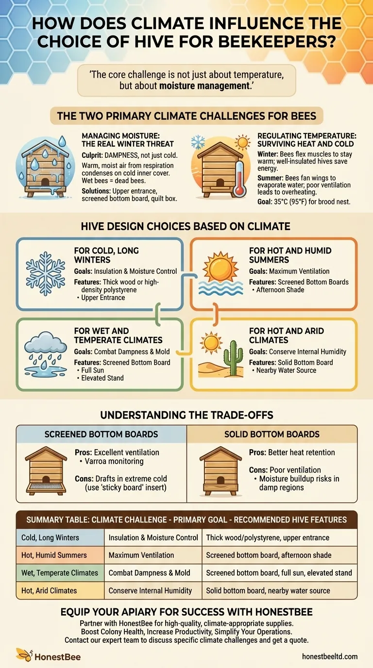 How does climate influence the choice of hive for beekeepers? Optimize for Moisture & Temperature Control Visual Guide