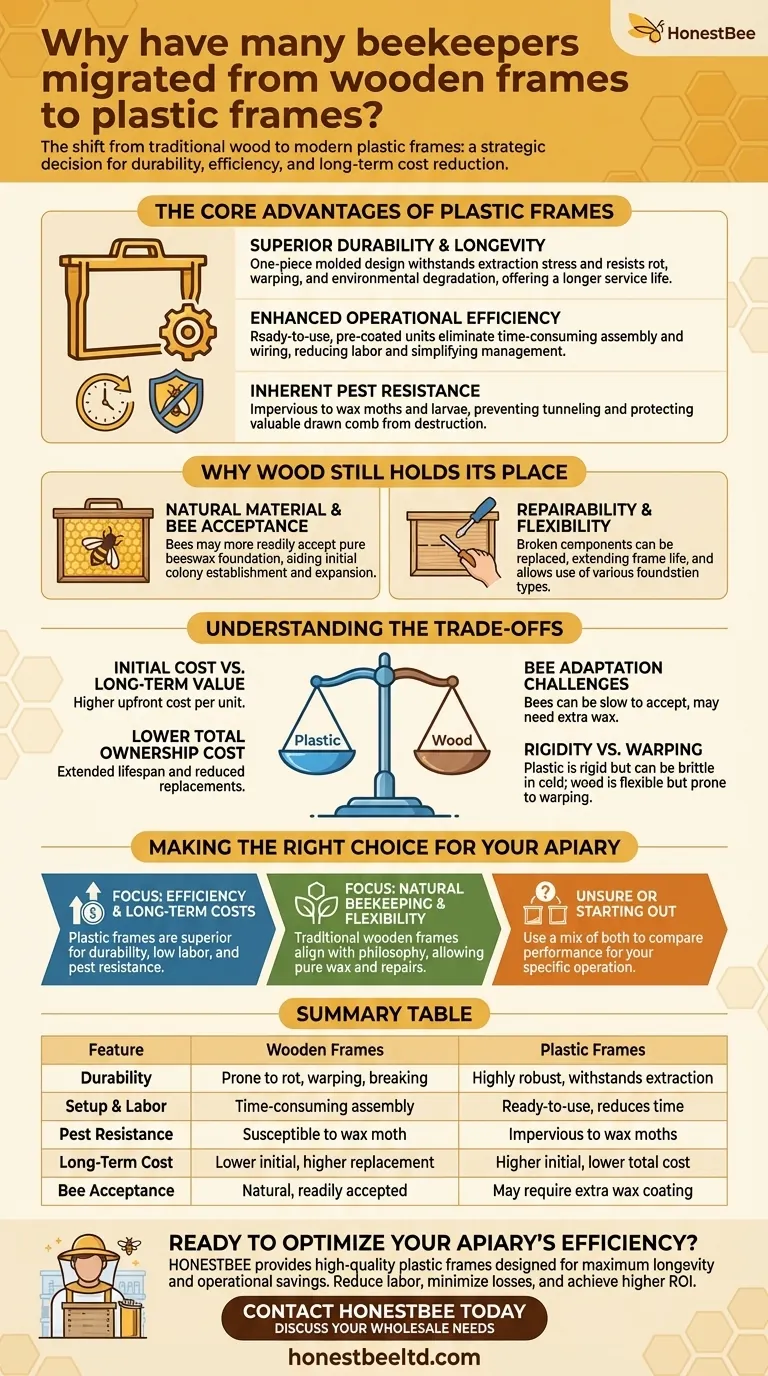 많은 양봉업자들이 나무 틀에서 플라스틱 틀로 전환한 이유는 무엇일까요? 내구성과 효율성 향상 시각적 가이드