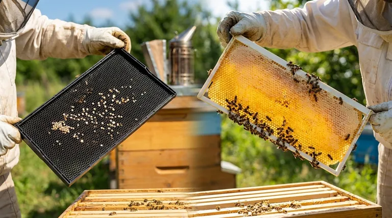 플라스틱 프레임은 어떤 색상으로 제공되며, 검은색 프레임의 장점은 무엇입니까? 애벌레와 꿀 검사를 위해 하이브 검사를 최적화하십시오.