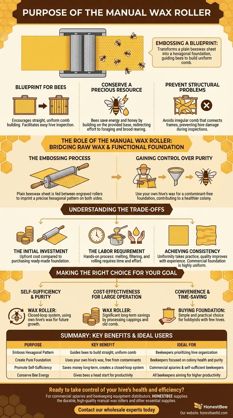 What is the purpose of a manual wax roller? Create Pure, Self-Sufficient Foundation for Your Hive Visual Guide